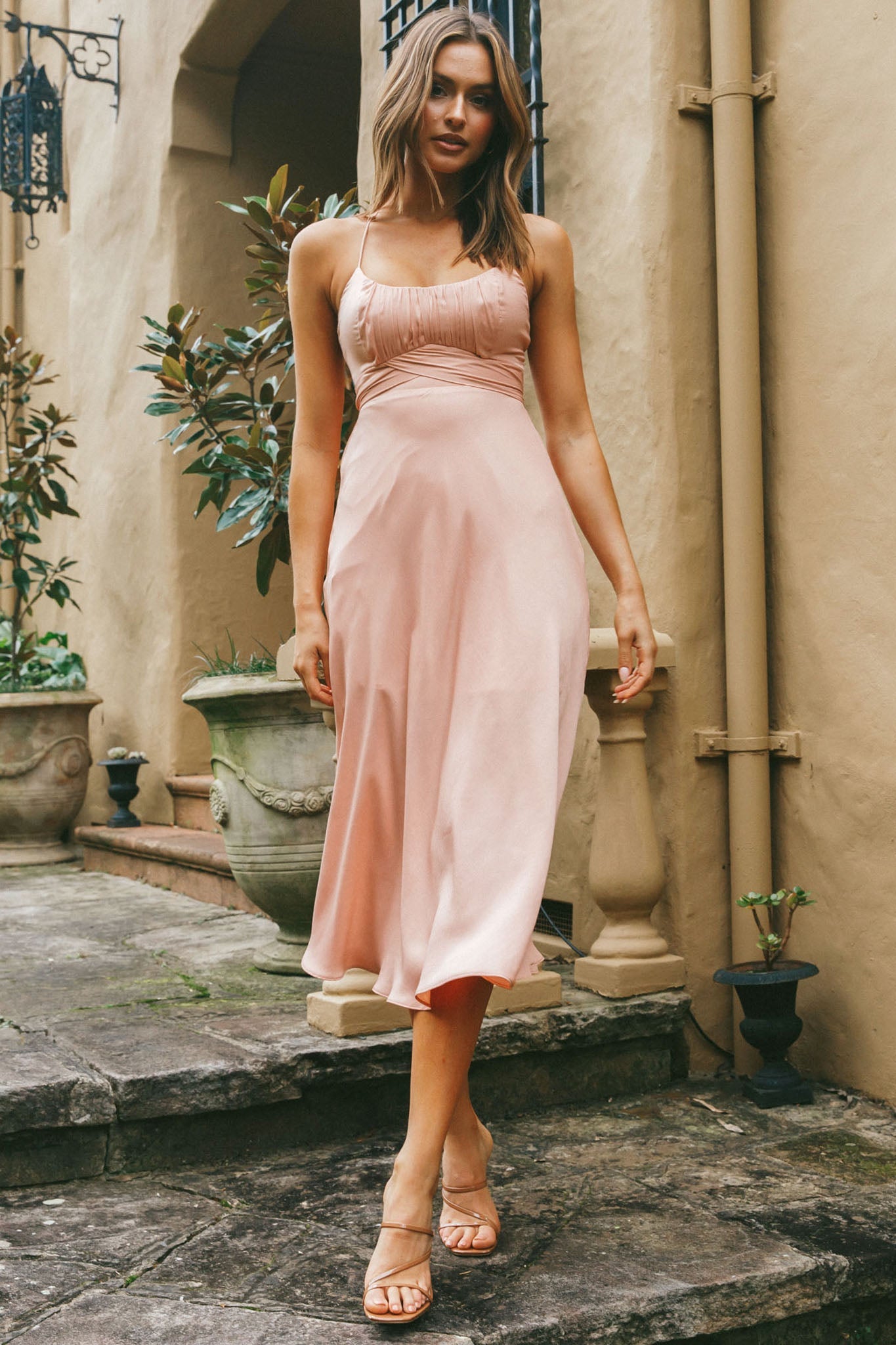 Linka Cami Strap Midi Dress Peach by Selfie Leslie