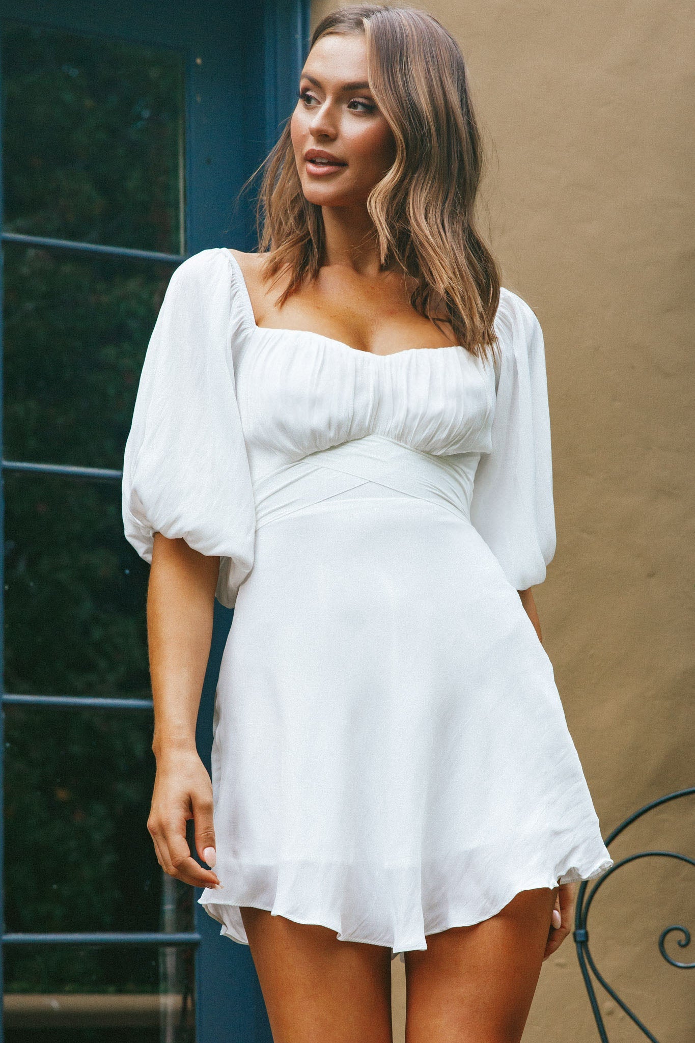 Linka On or Off-Shoulder Half Sleeve Tie-Back Dress White by Selfie Leslie