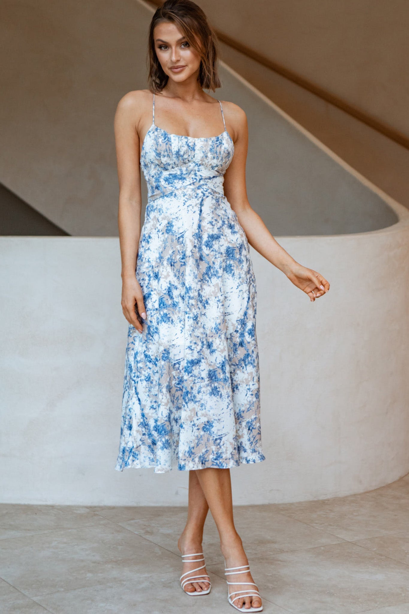 Linka Cami Strap Midi Dress Marble Print Blue by Selfie Leslie