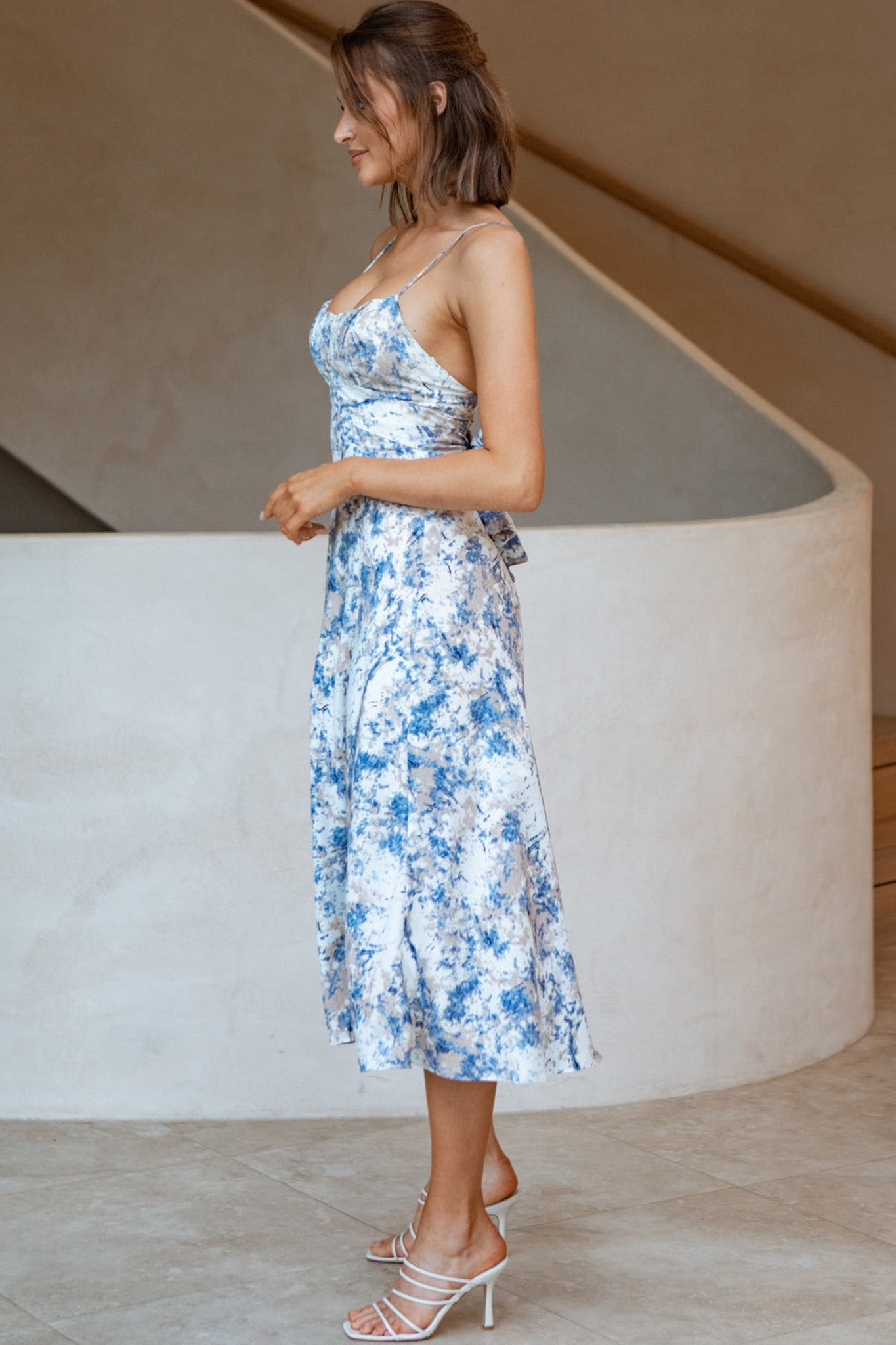 Linka Cami Strap Midi Dress Marble Print Blue by Selfie Leslie