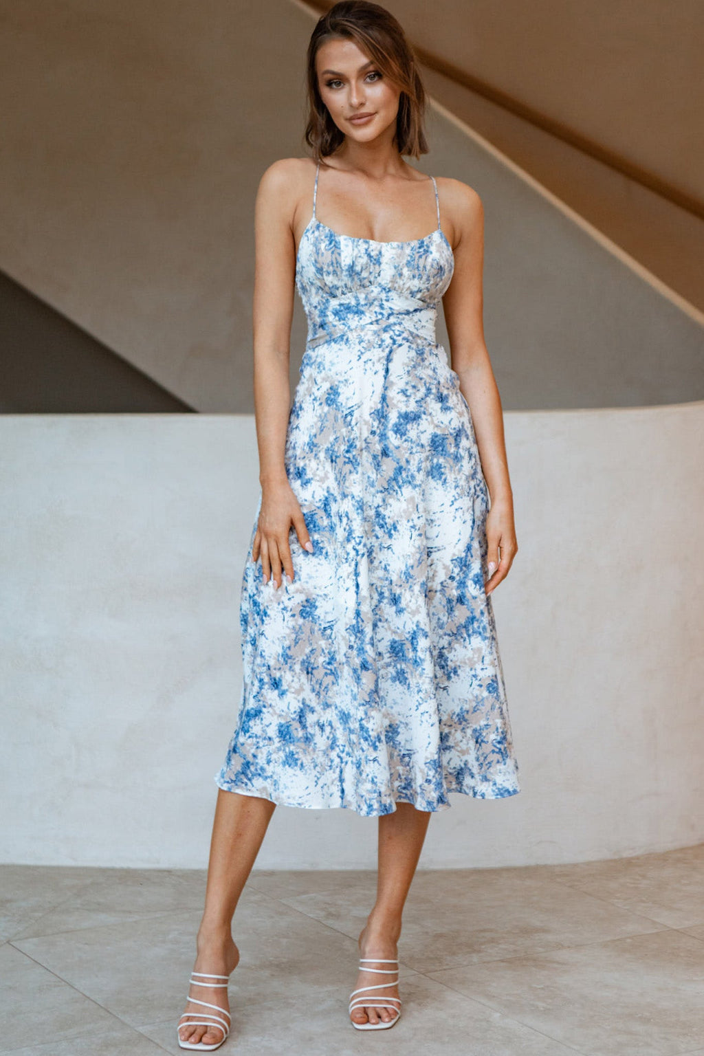 Linka Cami Strap Midi Dress Marble Print Blue by Selfie Leslie