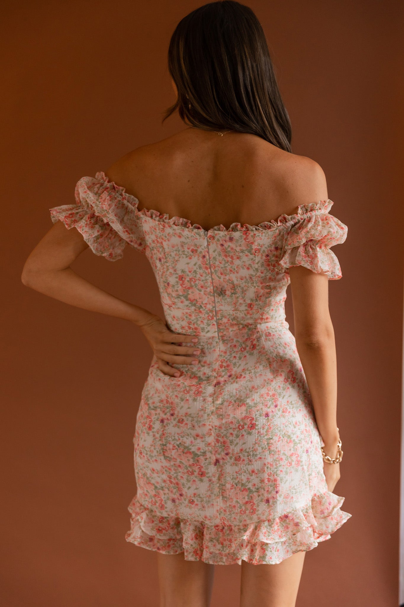 Linka Drawstring Detail Frill Dress Floral Blush by Selfie Leslie