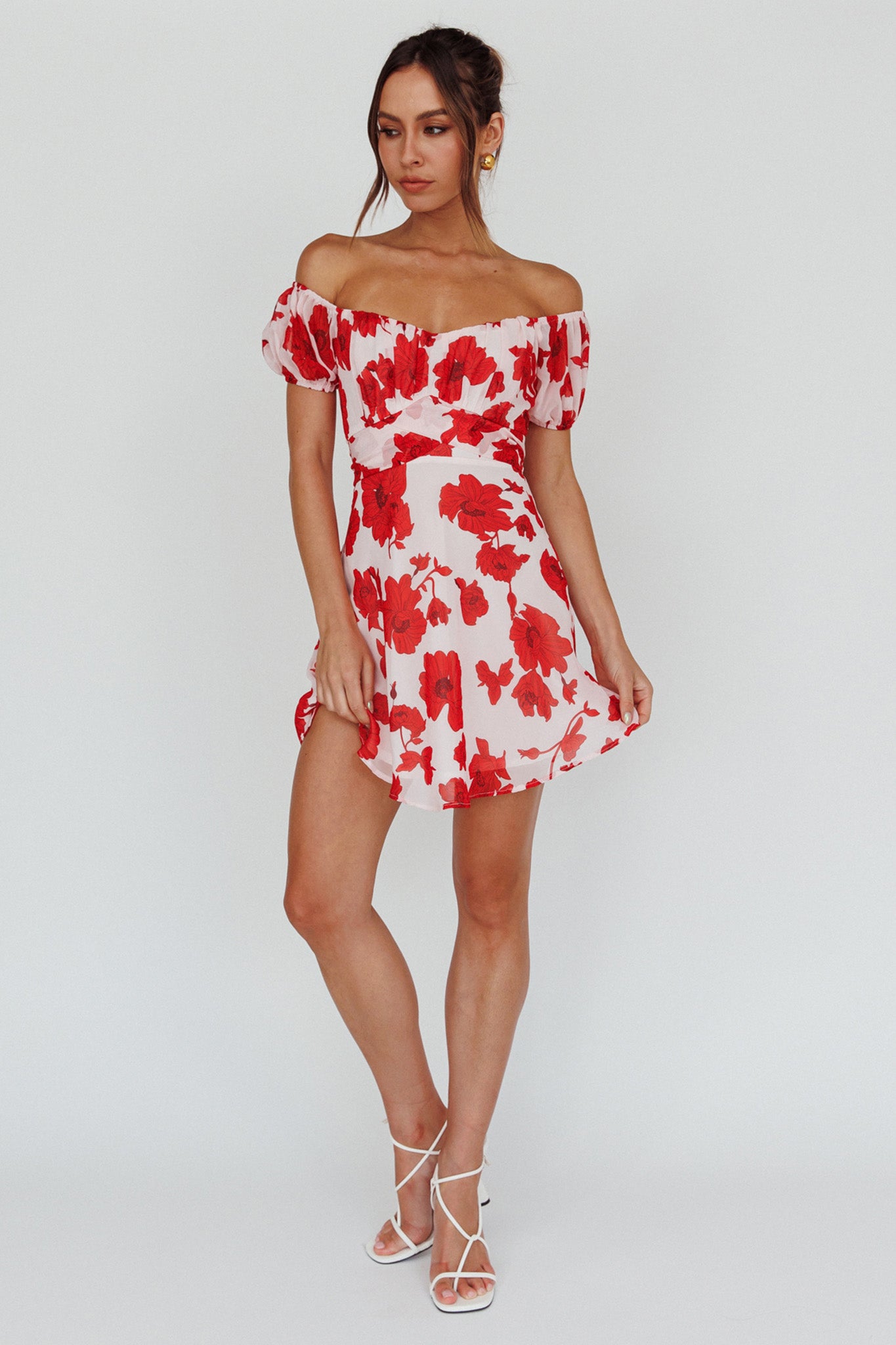 Linka Puff Sleeve Waist Tie Dress Floral Red by Selfie Leslie Australia