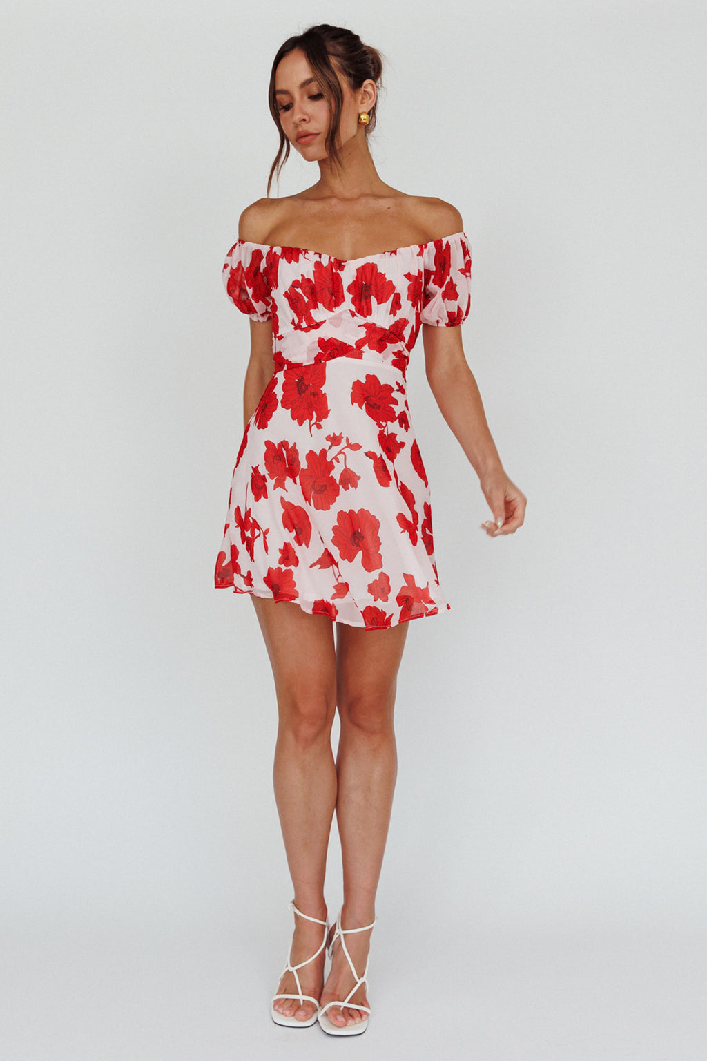 Linka Puff Sleeve Waist Tie Dress Floral Red by Selfie Leslie Australia