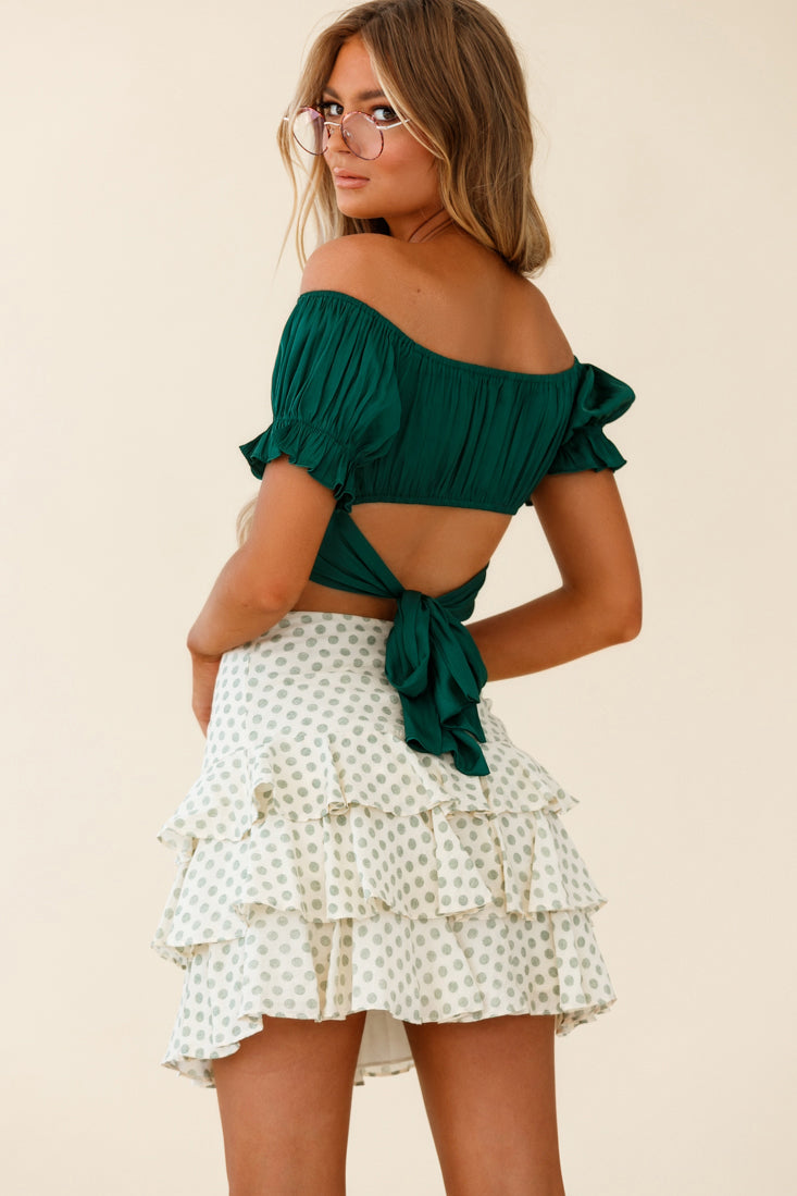 Linka Off-Shoulder Tie-Back Crop Top Forest Green by Selfie Leslie