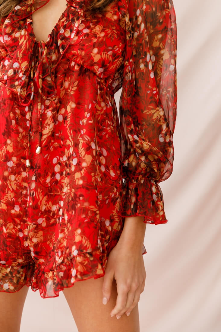 Christine Balloon Sleeve Romper Red by Selfie Leslie