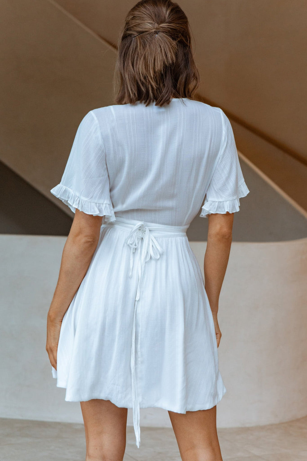 Cara Frill Trim Wrap Dress White by Selfie Leslie