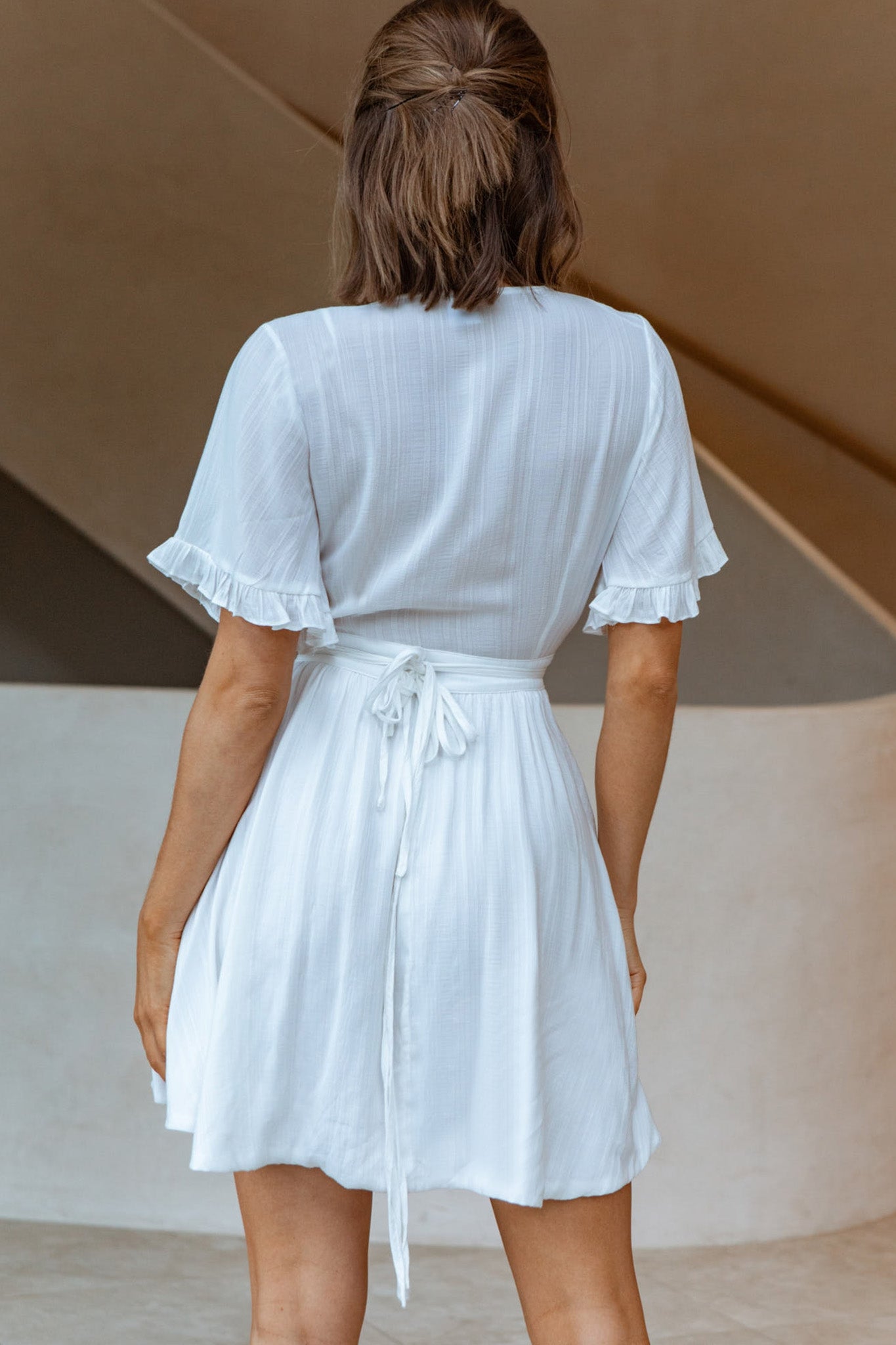 Cara Frill Trim Wrap Dress White by Selfie Leslie