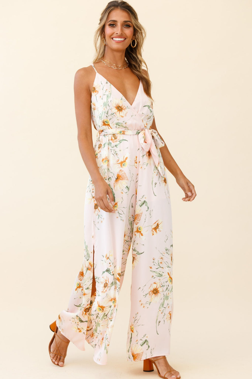 Miso Wide-Leg Cami Jumpsuit Poppy Print Pink by Selfie Leslie