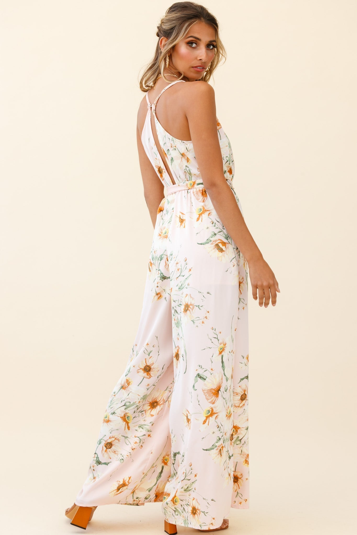 Miso Wide-Leg Cami Jumpsuit Poppy Print Pink by Selfie Leslie