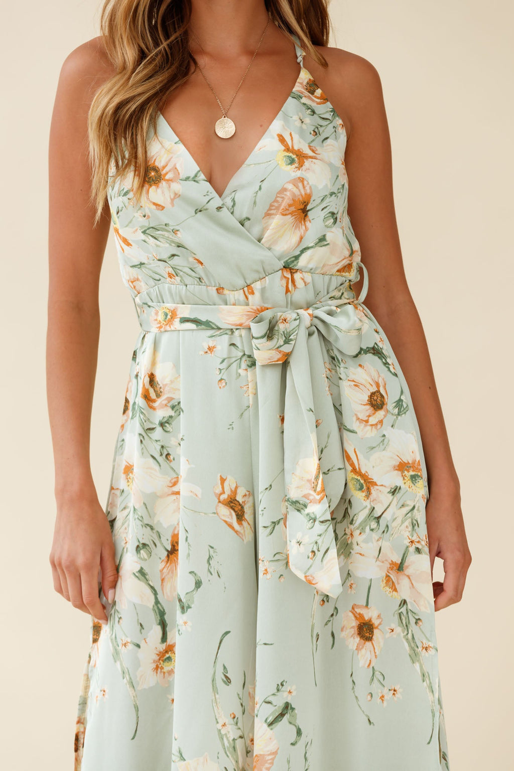 Miso Wide-Leg Cami Jumpsuit Poppy Print Pistachio by Selfie Leslie