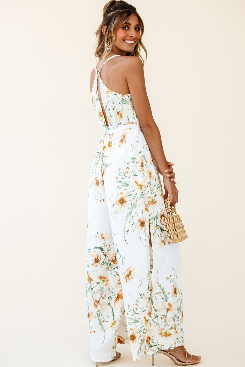 Miso Wide-Leg Cami Jumpsuit Floral Print White by Selfie Leslie