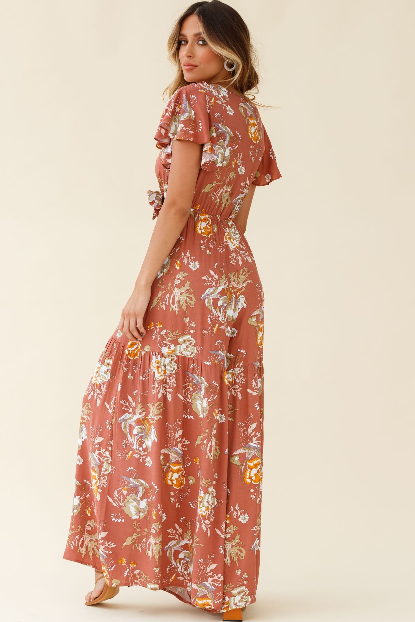 Kasey Tied Bust Wide Leg Floral Print Jumpsuit Rose by Selfie Leslie