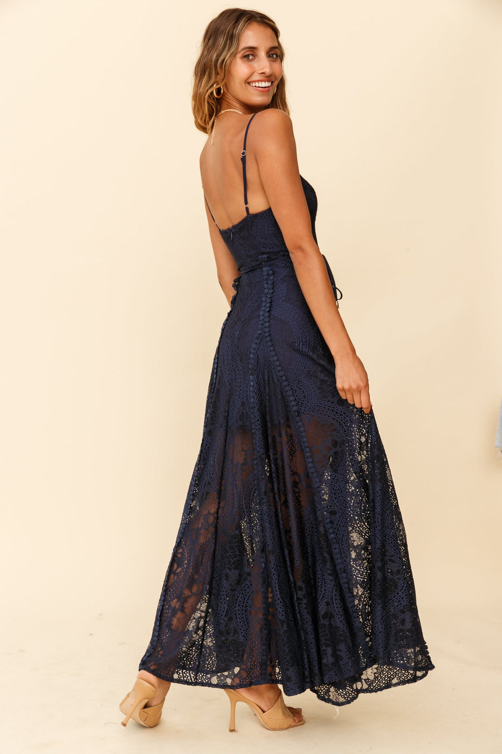 Palm Springs Lace Overlay Maxi Dress Navy by Selfie Leslie
