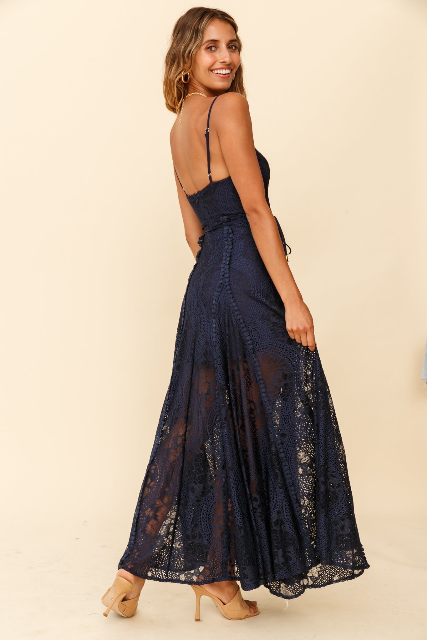 Palm Springs Lace Overlay Maxi Dress Navy by Selfie Leslie