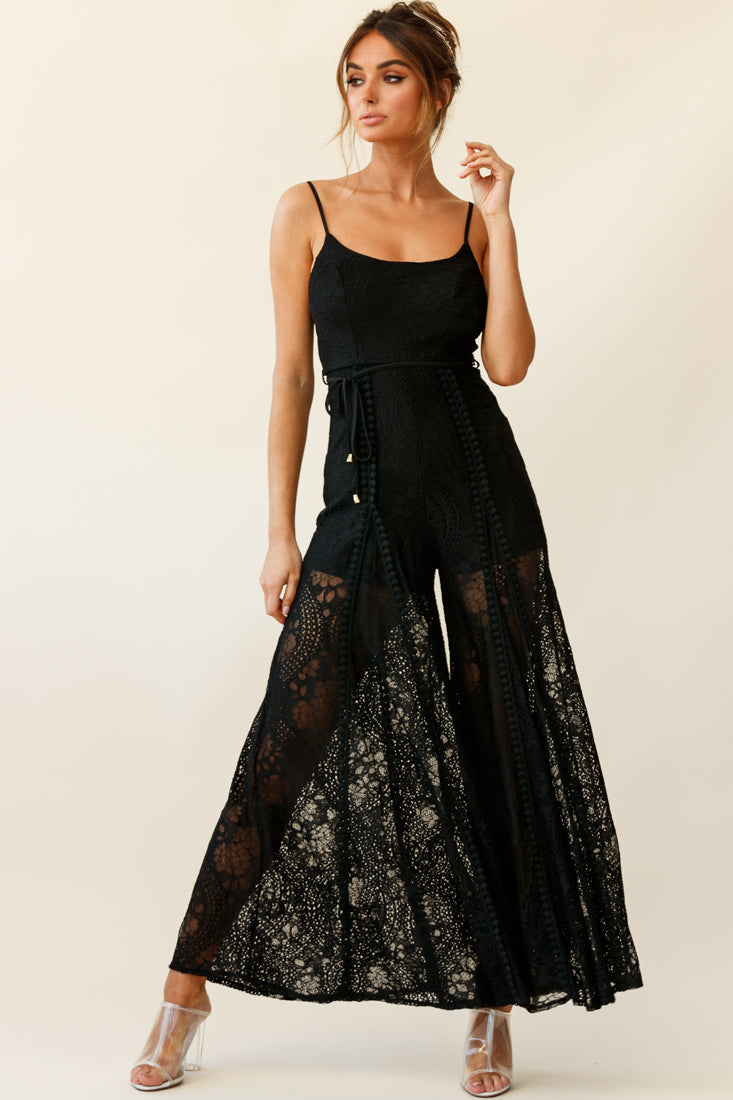 Palm Springs Lace Jumpsuit Black by Selfie Leslie