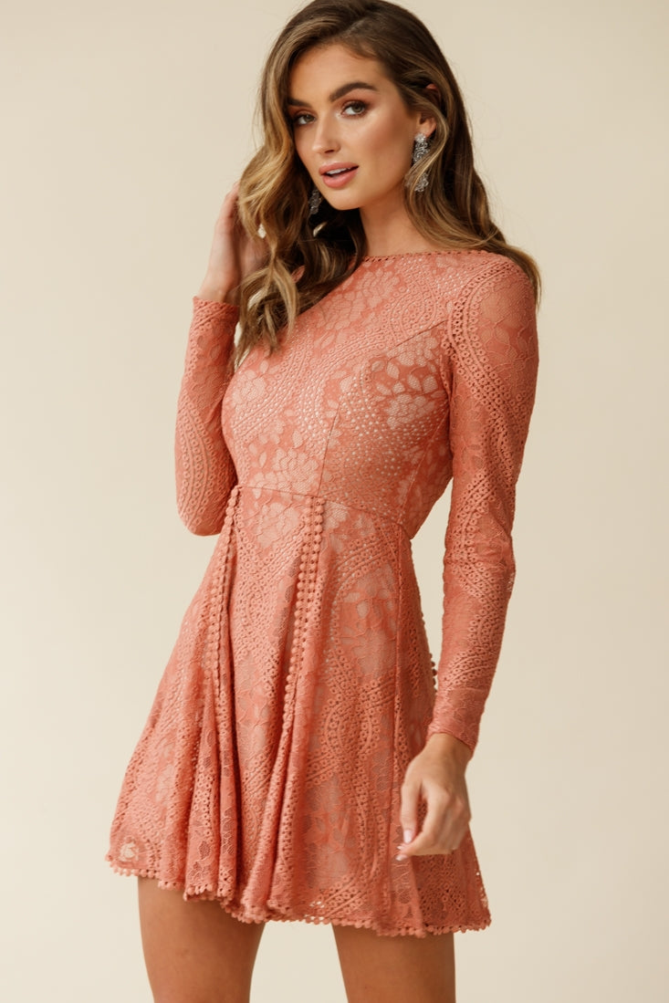 Palm Springs Lace Overlay Low Back Dress Rose by Selfie Leslie