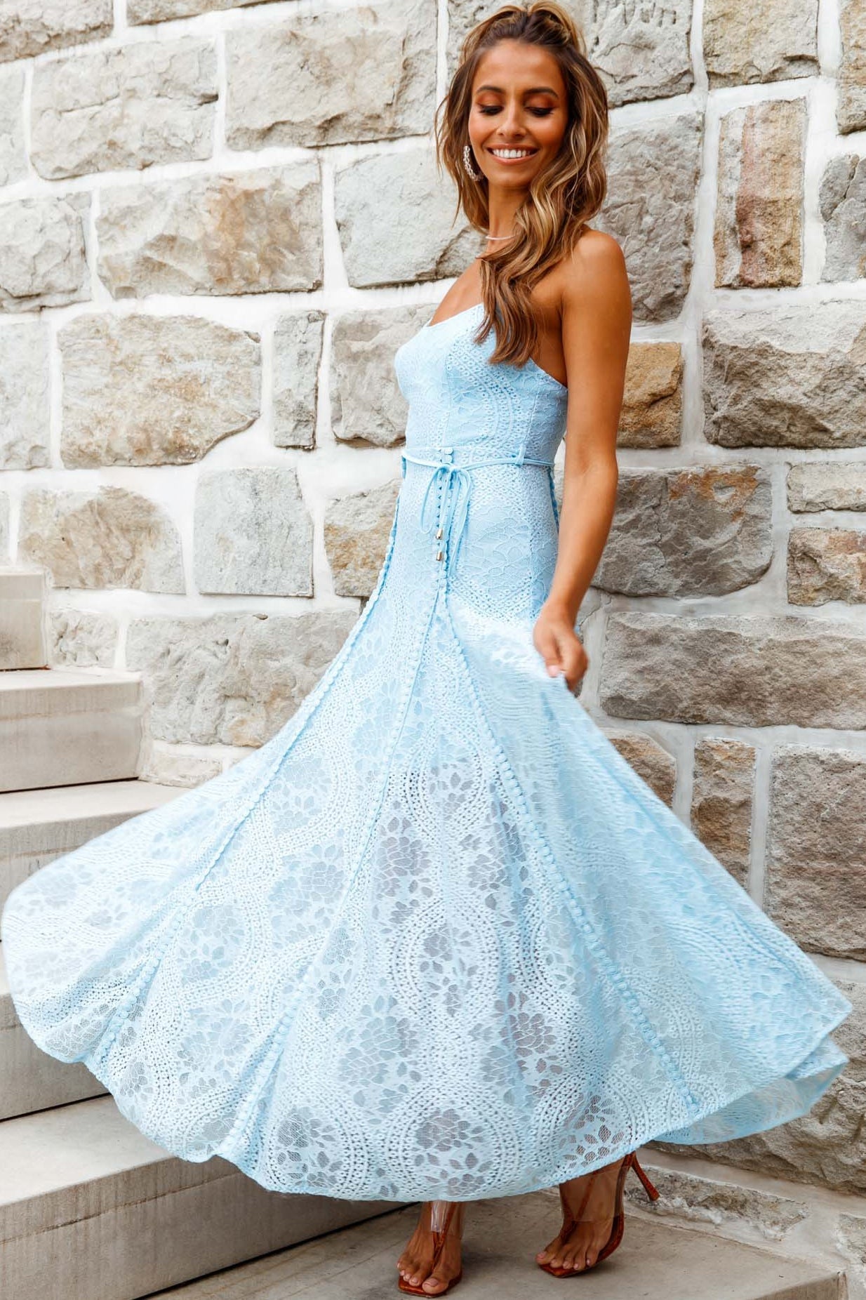 Shop the Palm Springs Lace Overlay Maxi Dress Blue