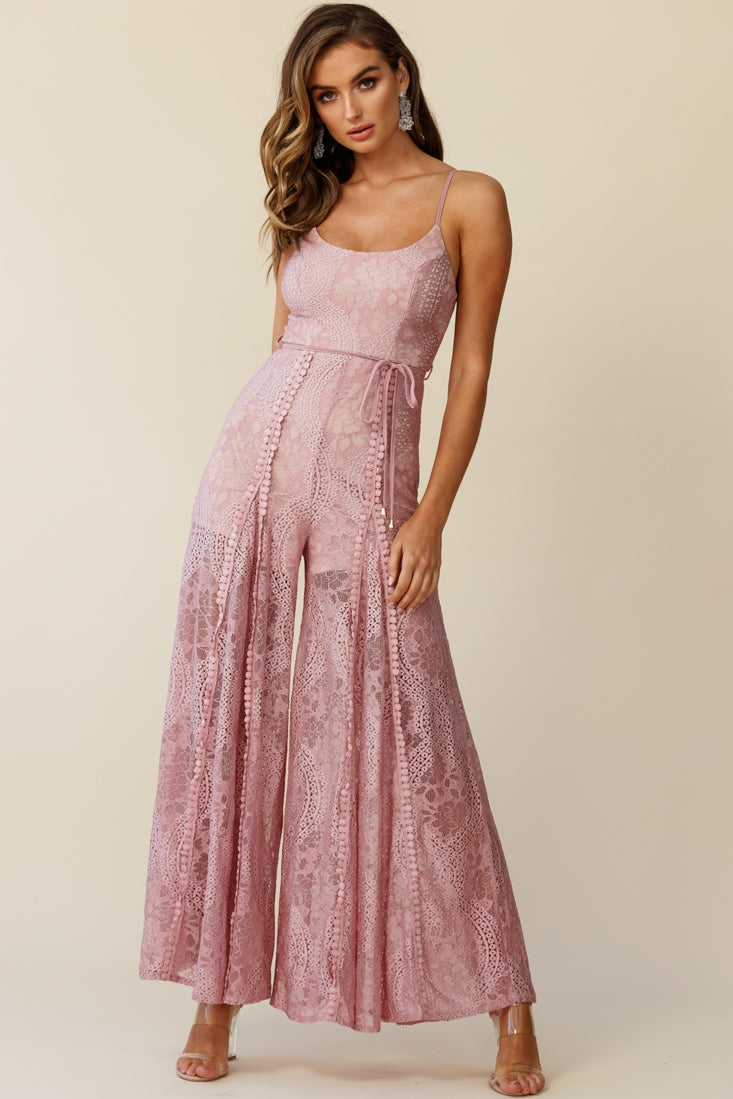 Palm Springs Lace Jumpsuit Blush Pink by Selfie Leslie