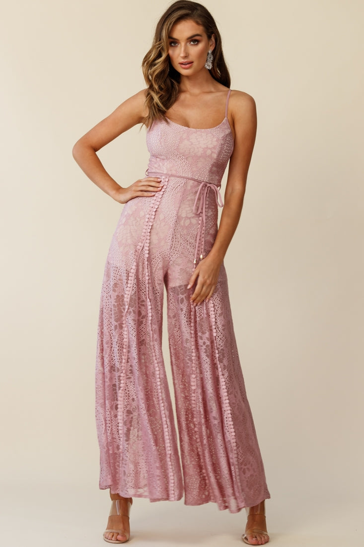 Palm Springs Lace Jumpsuit Blush Pink by Selfie Leslie