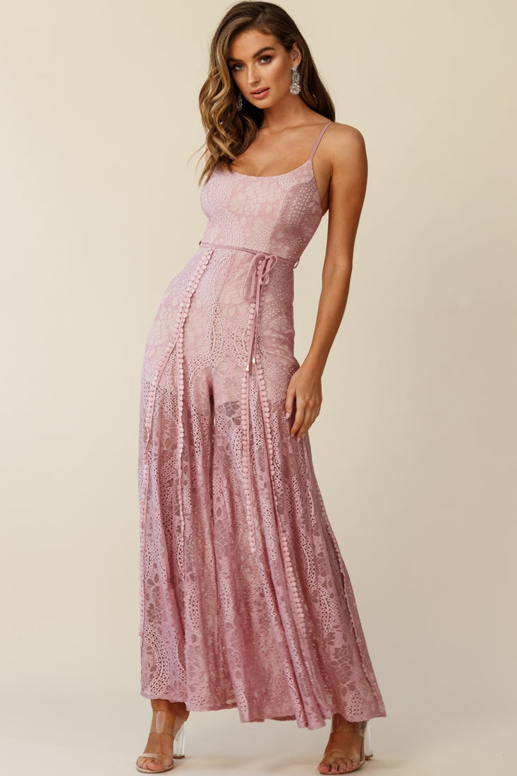 Palm Springs Lace Jumpsuit Blush Pink by Selfie Leslie
