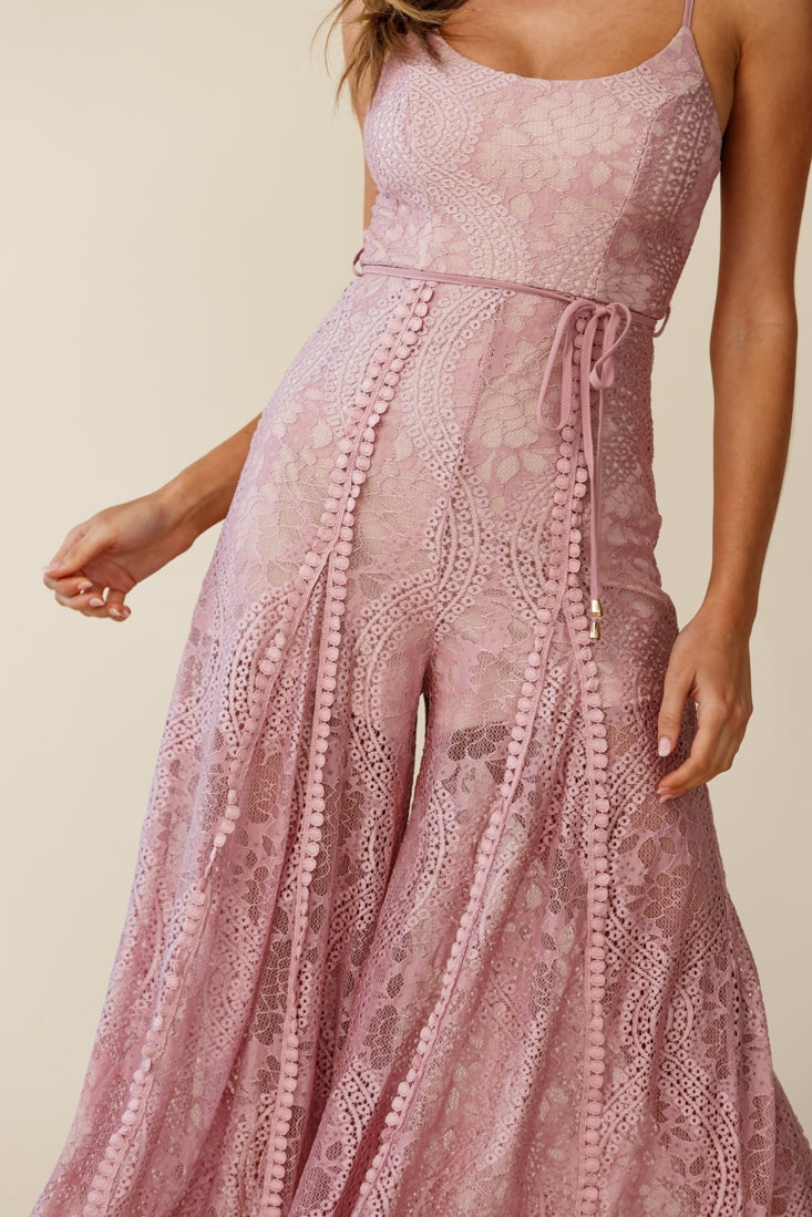 Palm Springs Lace Jumpsuit Blush Pink by Selfie Leslie