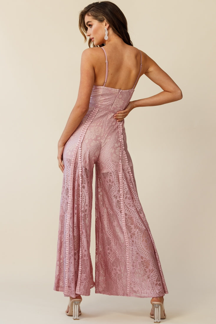 Palm Springs Lace Jumpsuit Blush Pink by Selfie Leslie
