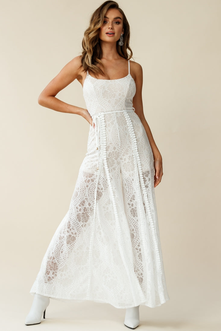 Palm Springs Lace Jumpsuit White by Selfie Leslie