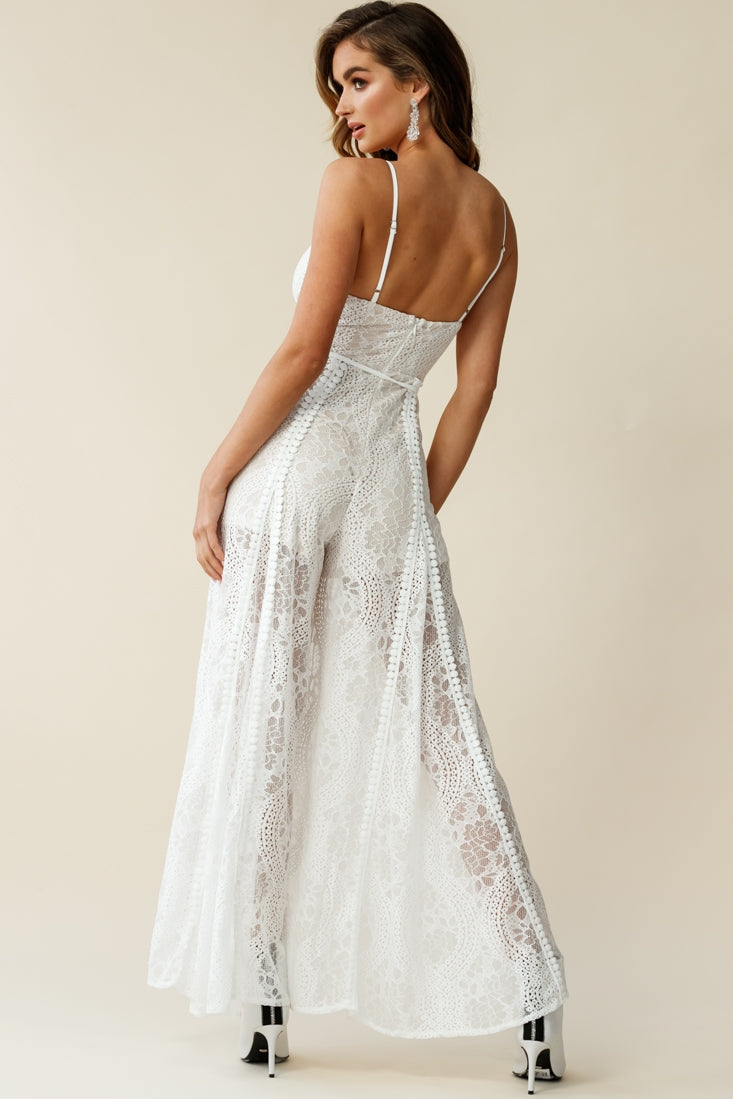Palm Springs Lace Jumpsuit White by Selfie Leslie