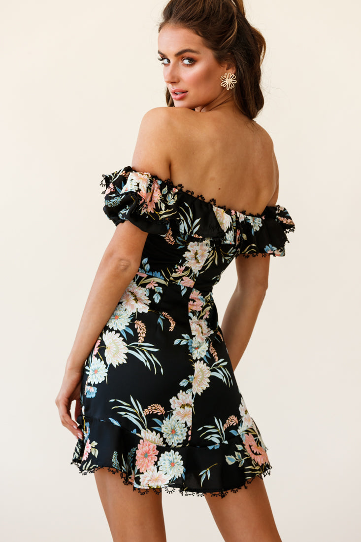 Bobby Bardot Neckline Puff Sleeve Dress Black by Selfie Leslie