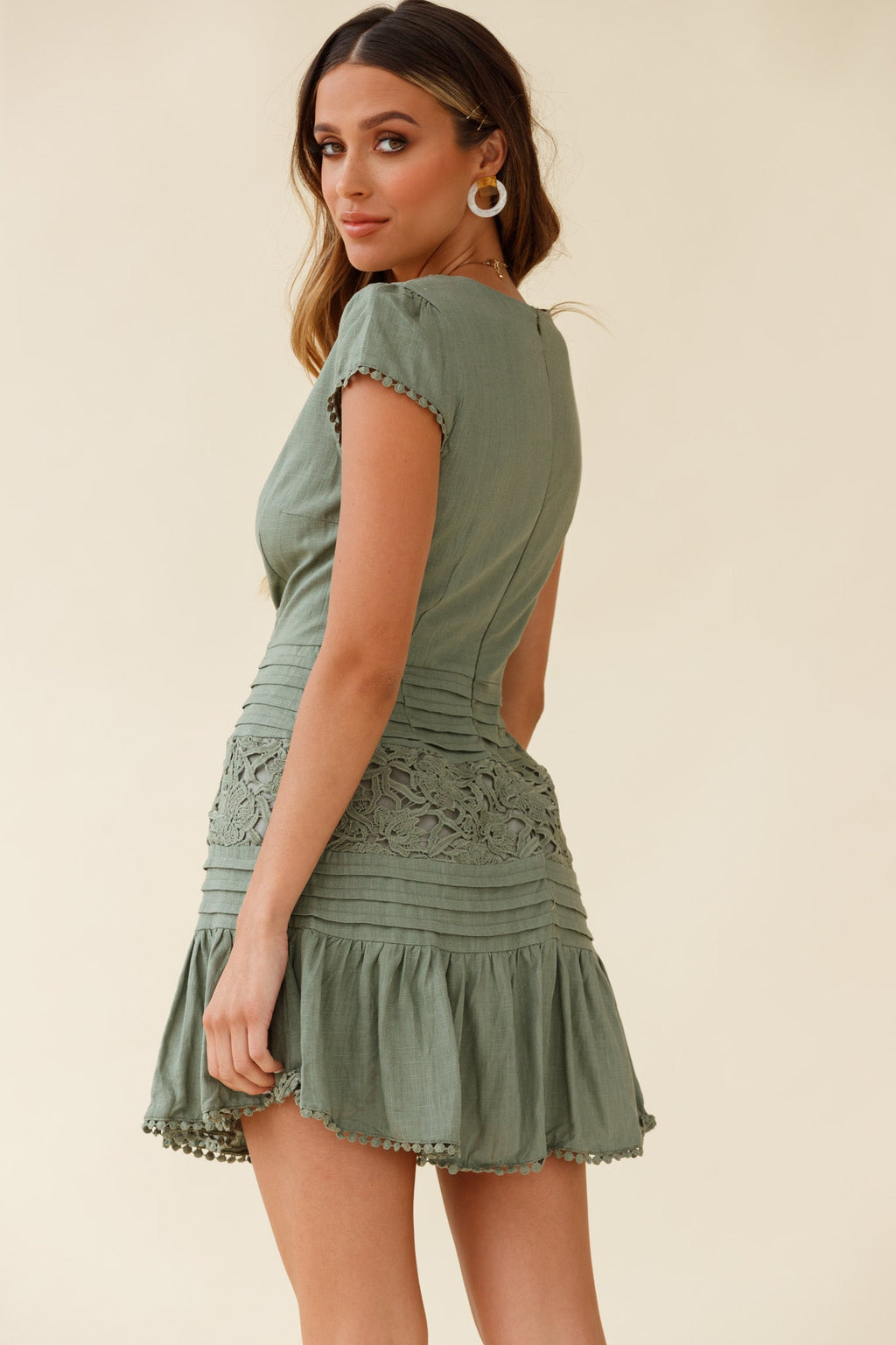 Storybook Cap Sleeve Pintuck Detail Dress Olive by Selfie Leslie