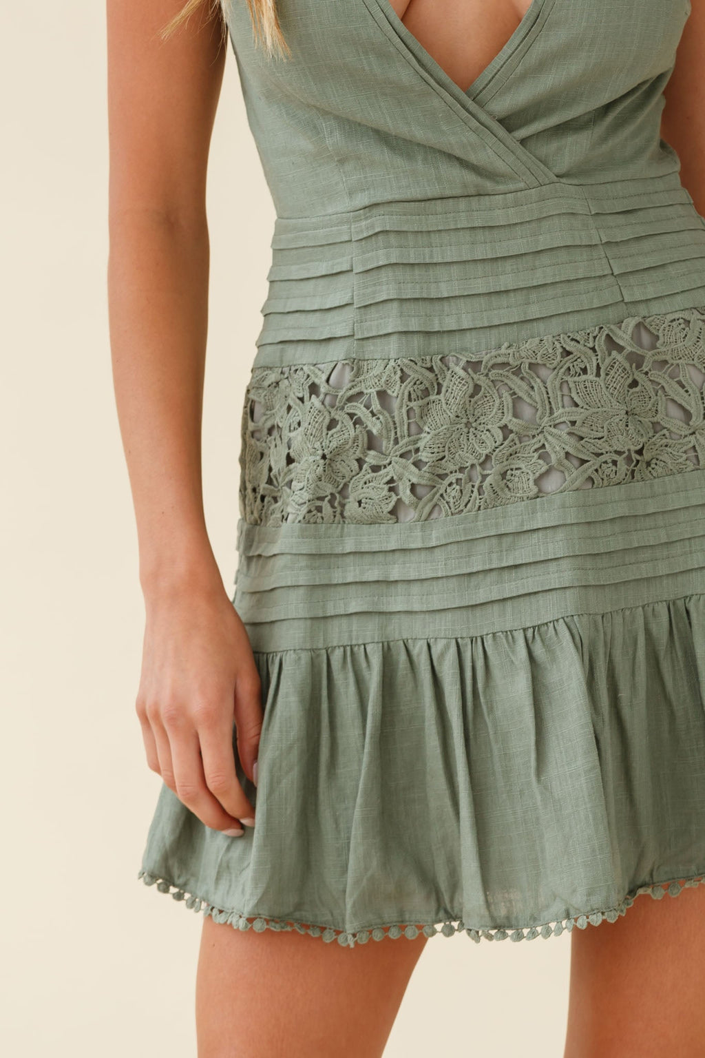 Storybook Cap Sleeve Pintuck Detail Dress Olive by Selfie Leslie