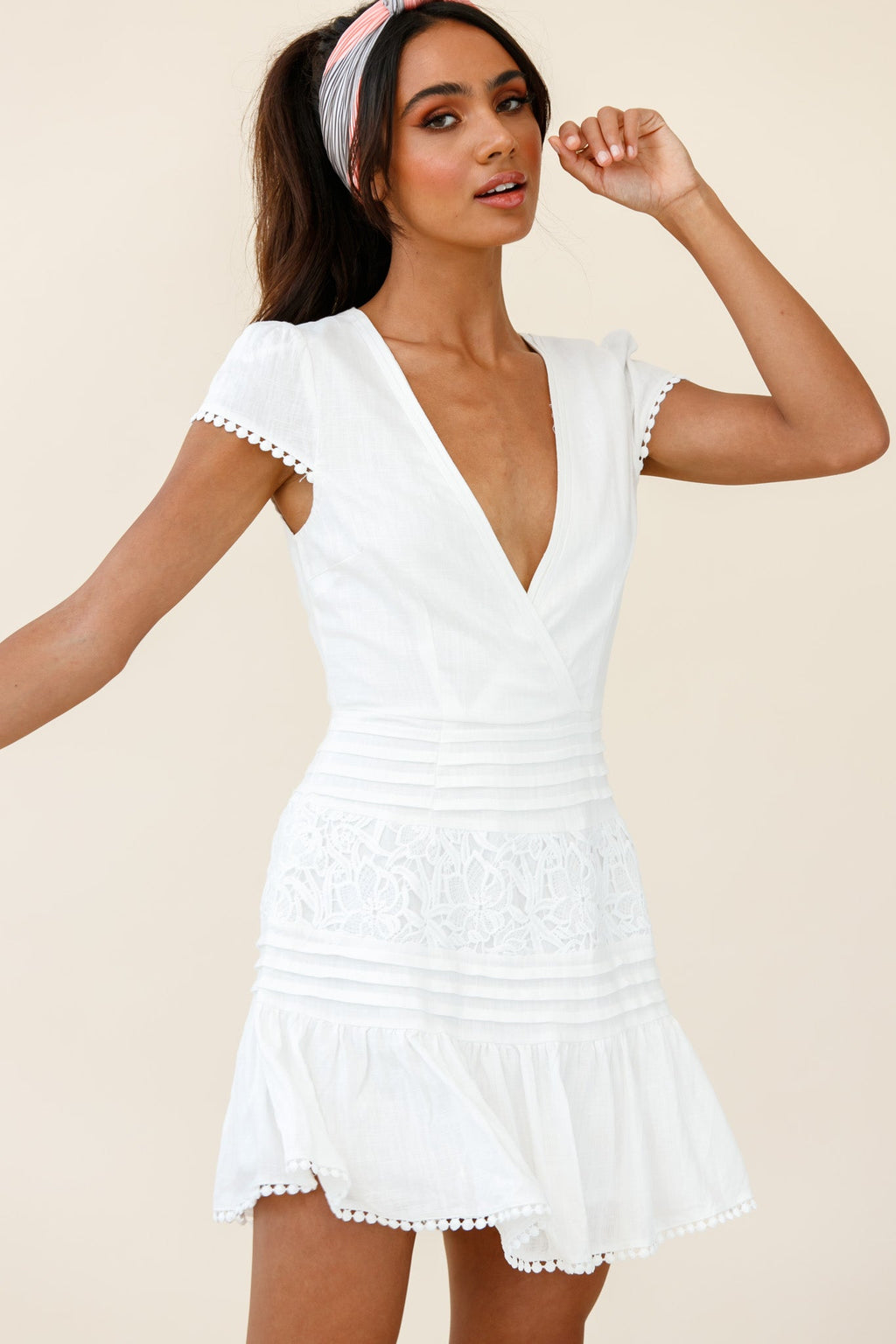 Storybook Cap Sleeve Pintuck Detail Dress White by Selfie Leslie