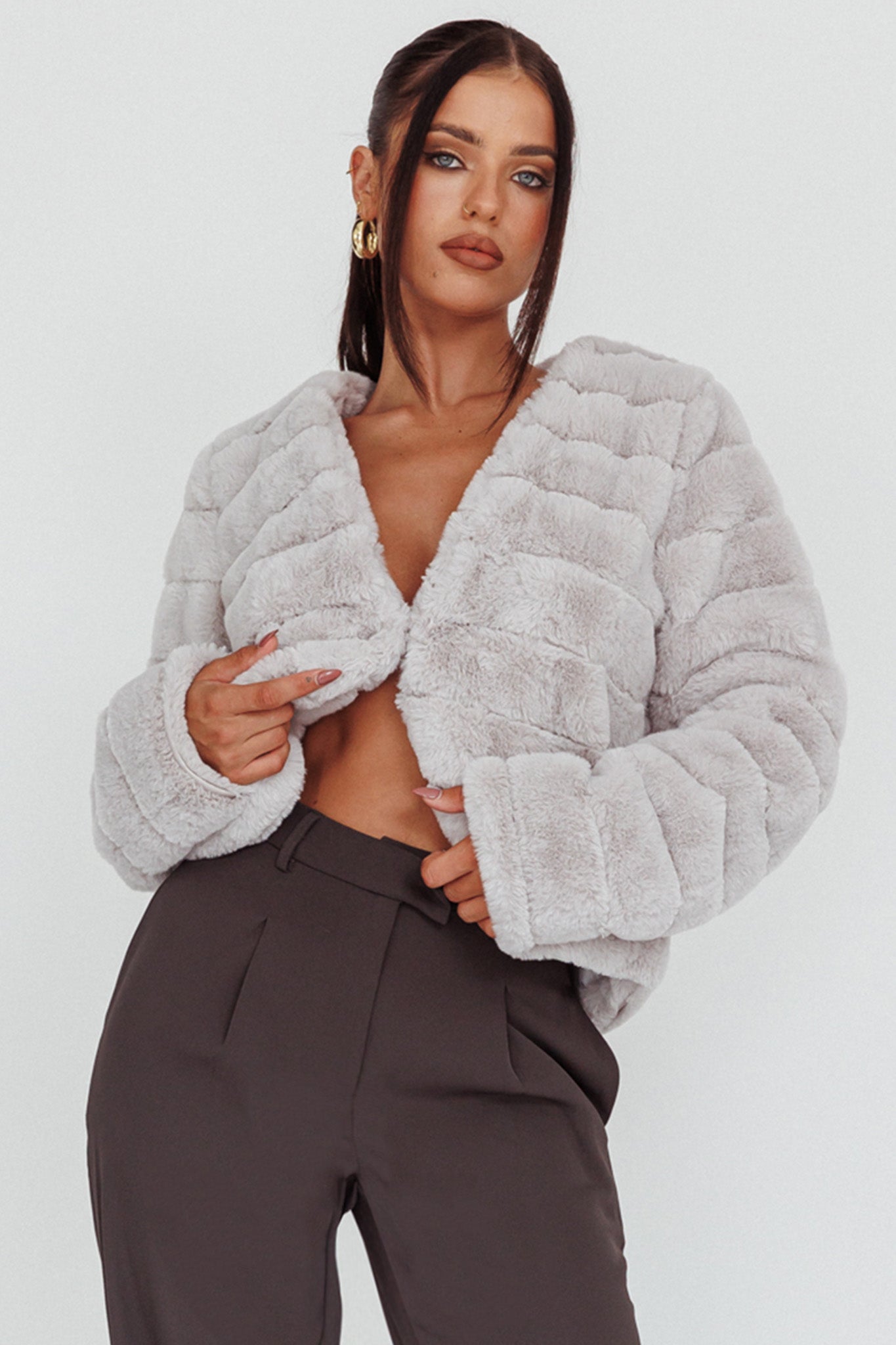 Montana Faux Fur Jacket Light Grey by Selfie Leslie Australia