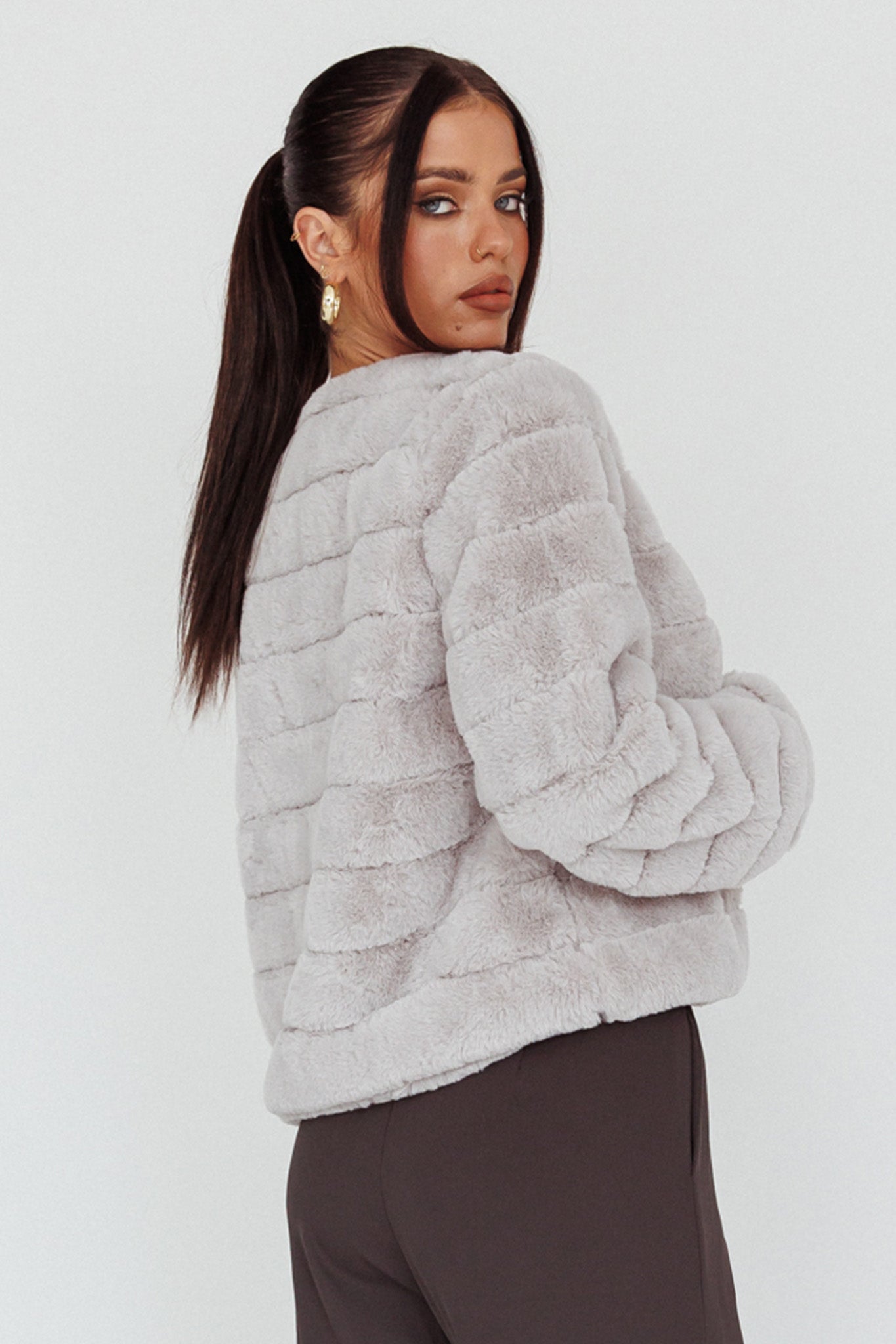 Montana Faux Fur Jacket Light Grey by Selfie Leslie Australia