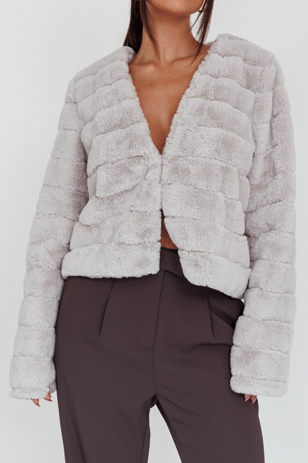 Montana Faux Fur Jacket Light Grey by Selfie Leslie Australia