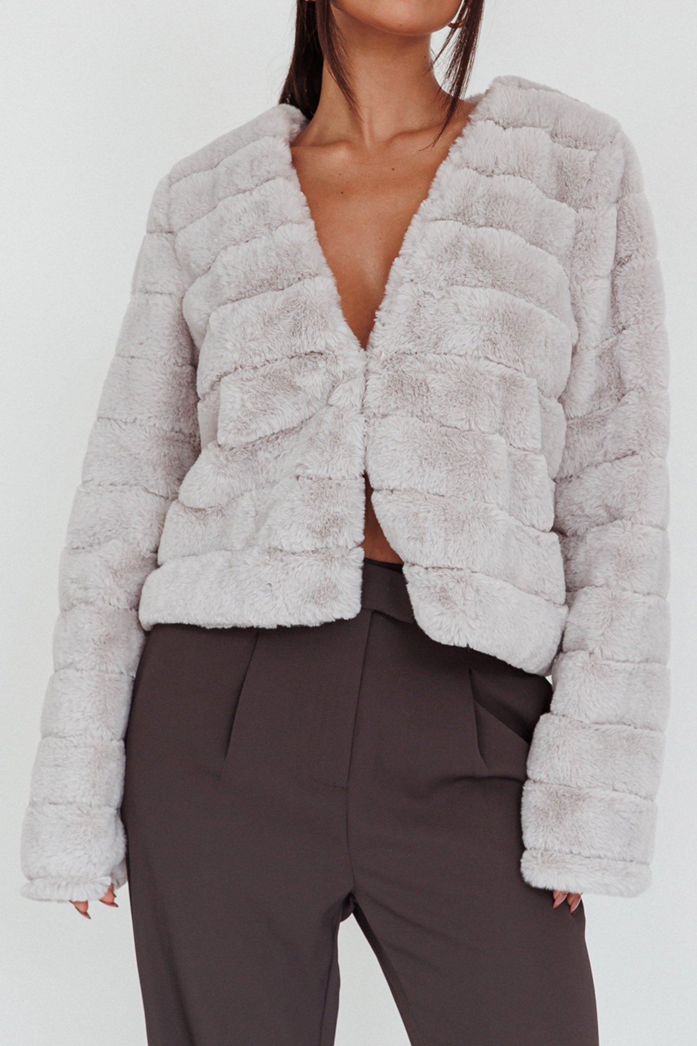 Montana Faux Fur Jacket Light Grey by Selfie Leslie Australia