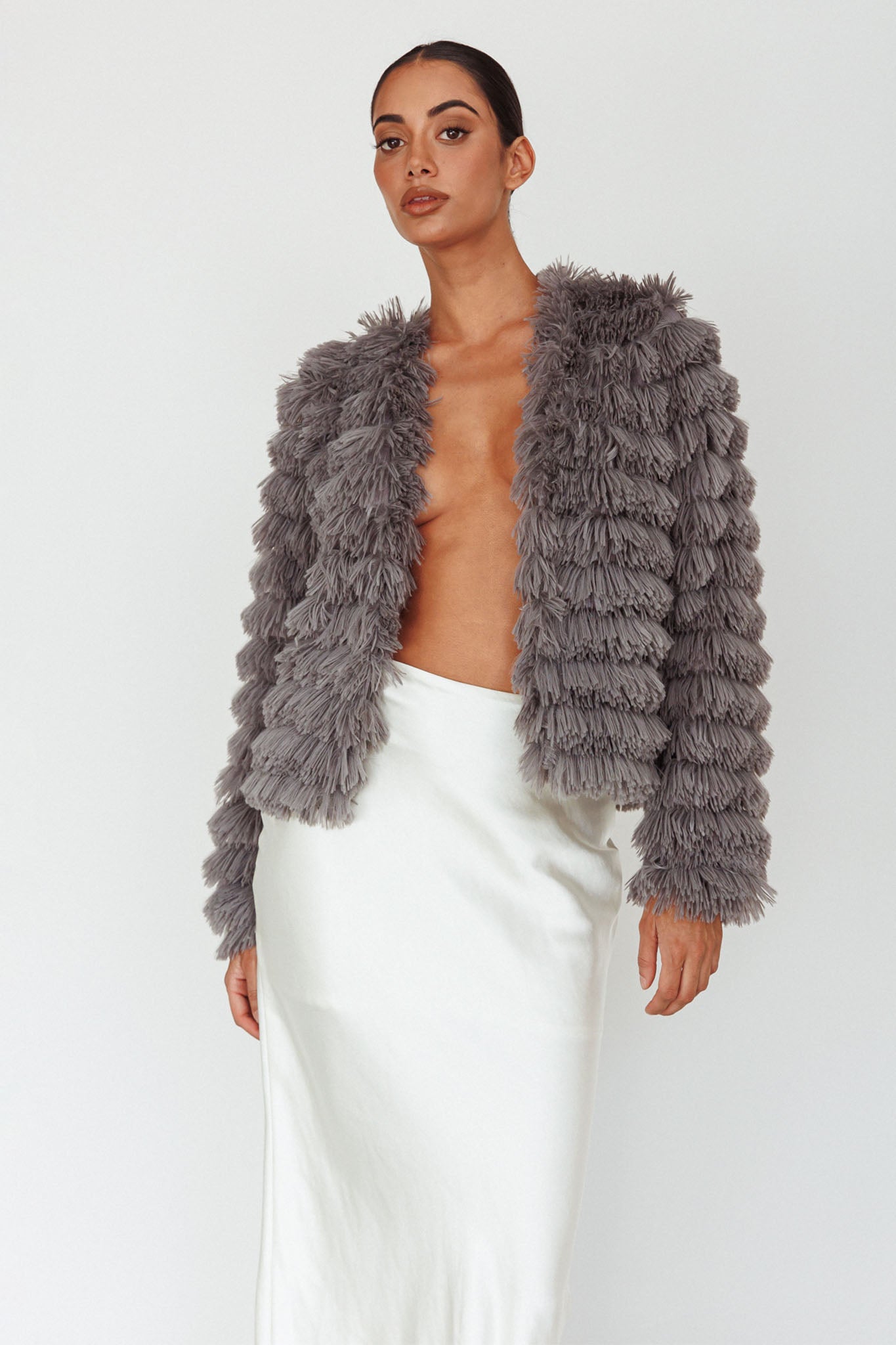 Montana Shaggy Faux Fur Coat Grey by Selfie Leslie Australia