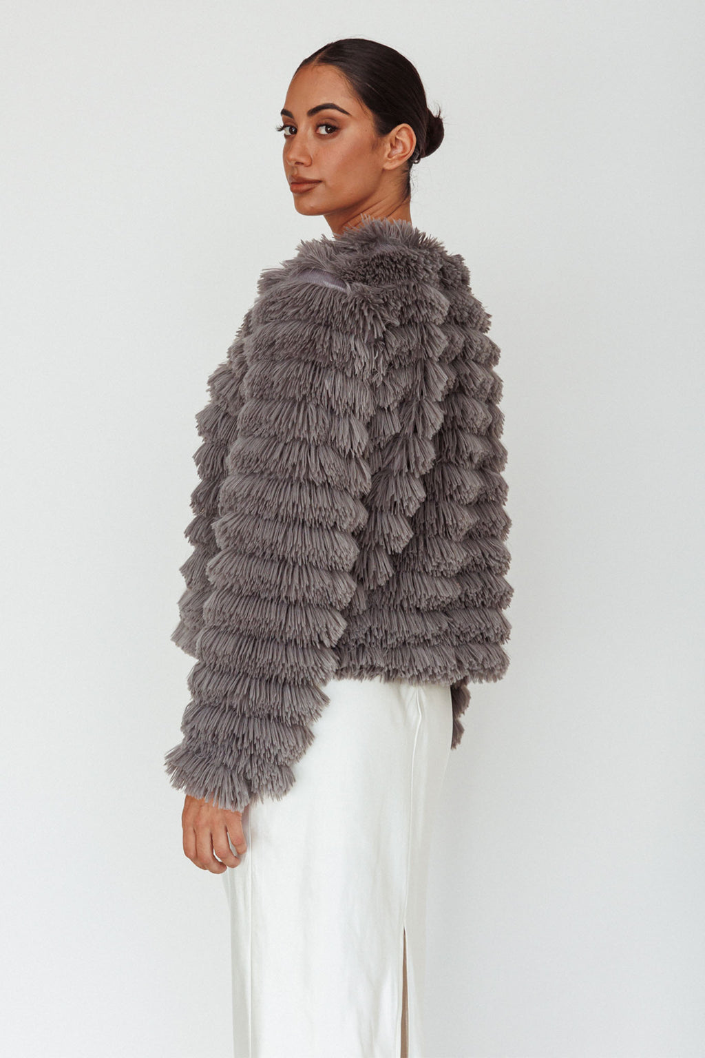 Montana Shaggy Faux Fur Coat Grey by Selfie Leslie Australia