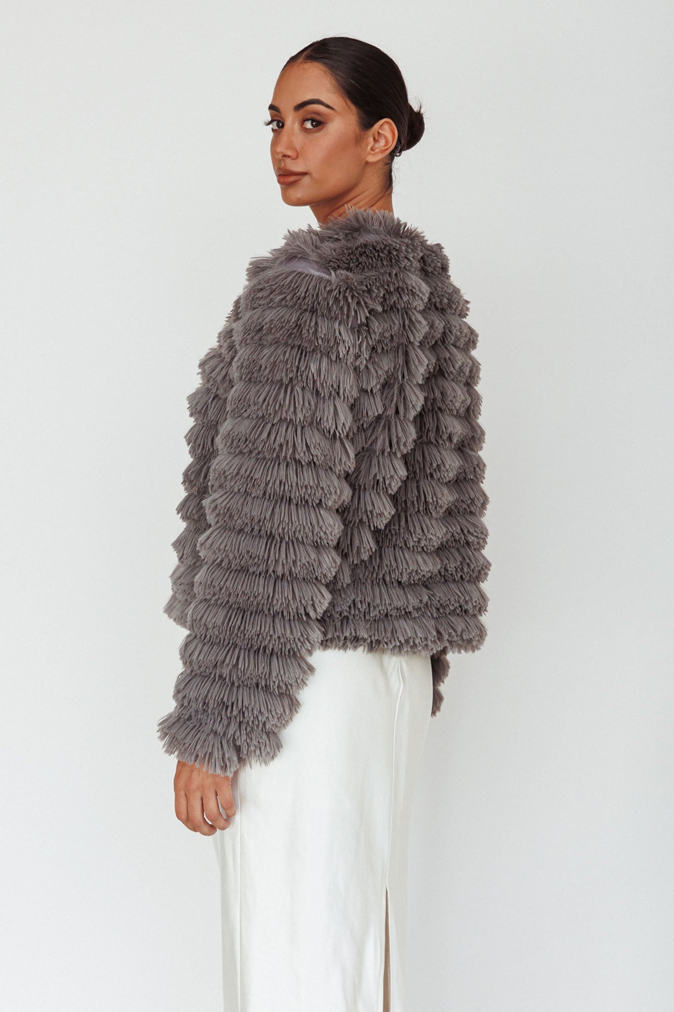 Montana Shaggy Faux Fur Coat Grey by Selfie Leslie Australia