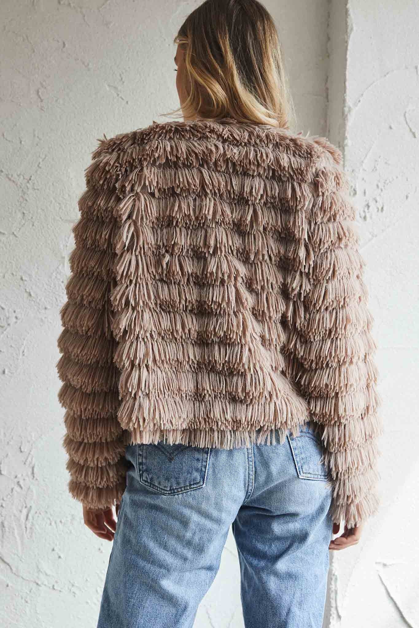 Montana Shaggy Faux Fur Jacket Camel by Selfie Leslie