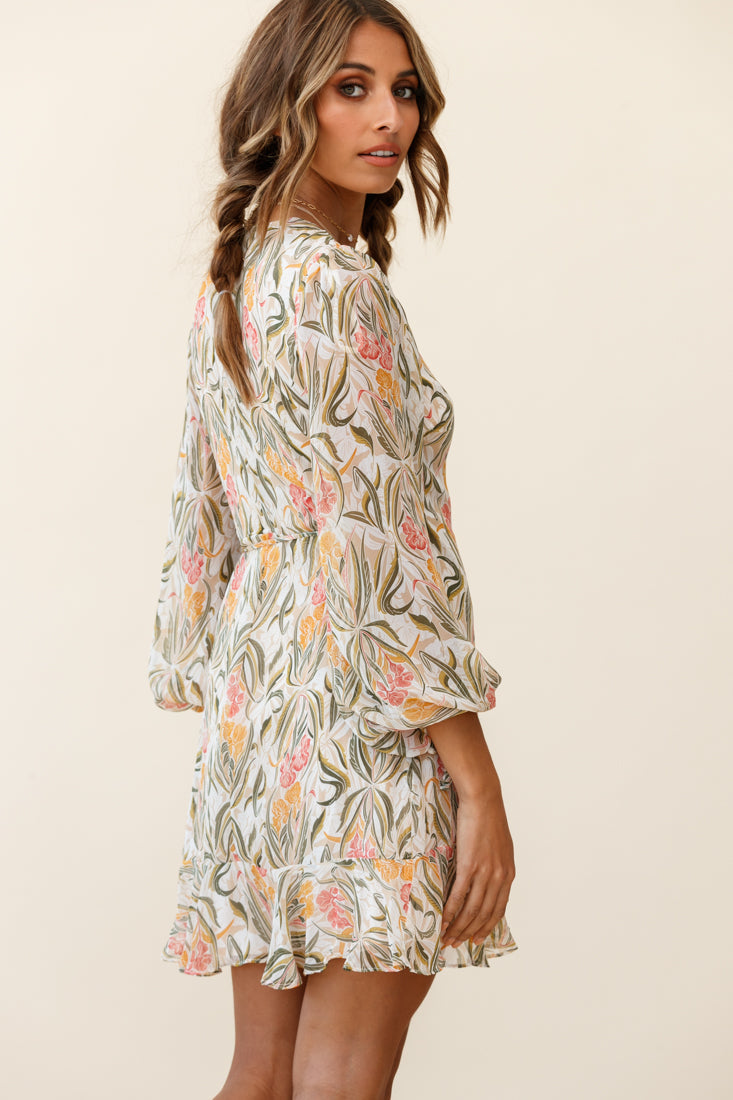 Hartley Balloon Sleeve Wrap Dress Floral Print Green by Selfie Leslie