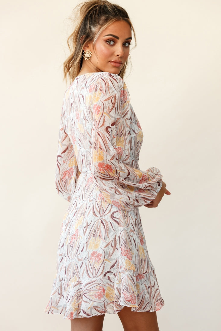 Hartley Balloon Sleeve Wrap Dress Floral Print Grey by Selfie Leslie