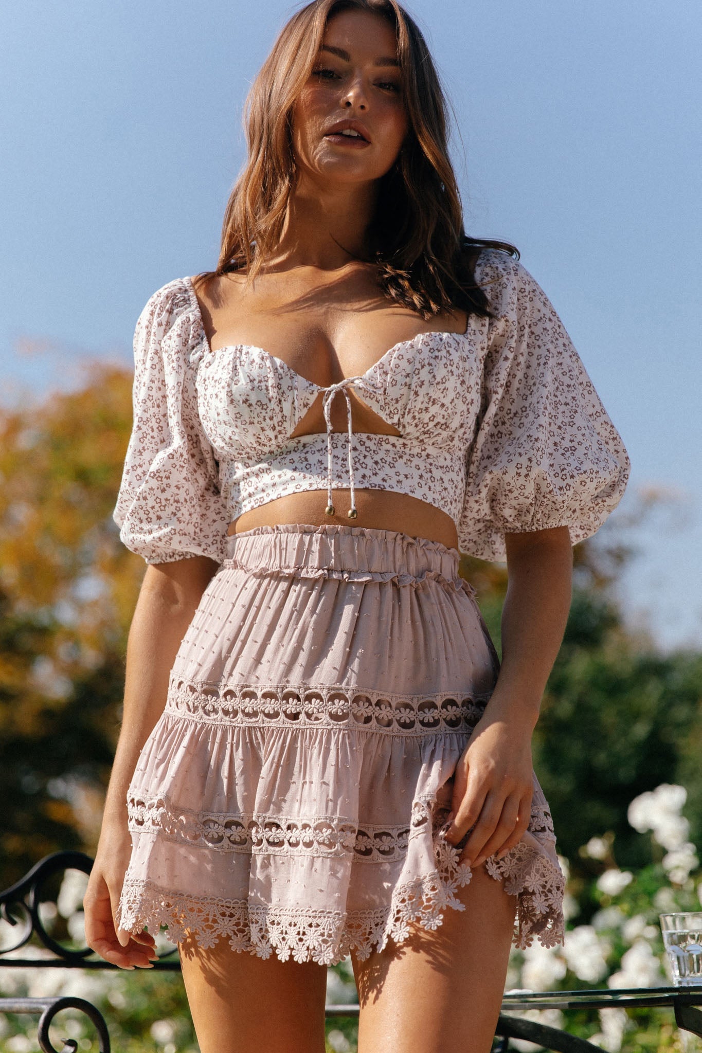 Blanche Floral Lace Trim Skirt Blush by Selfie Leslie
