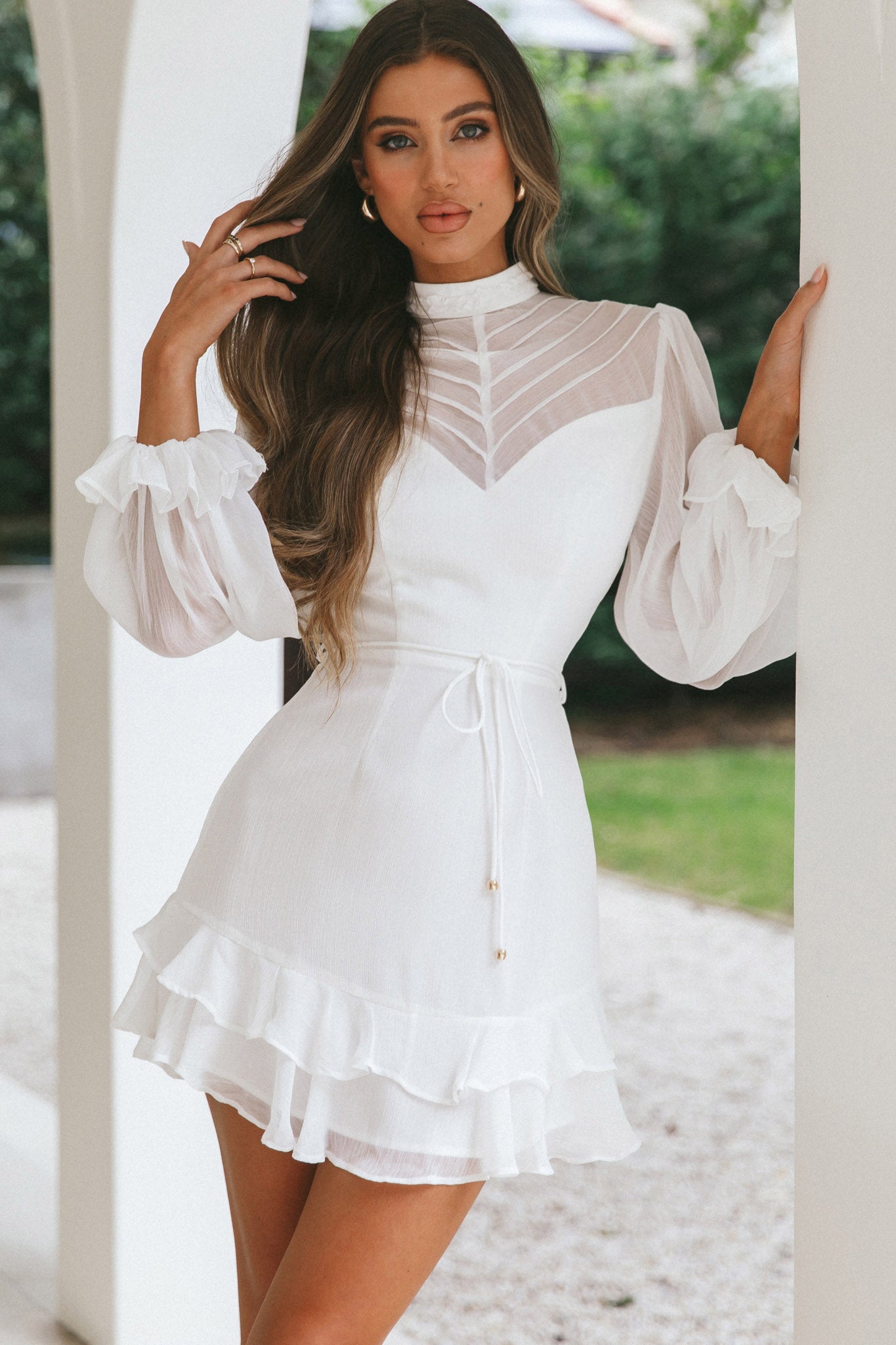 Lark High Neck Balloon Sleeve Dress White by Selfie Leslie
