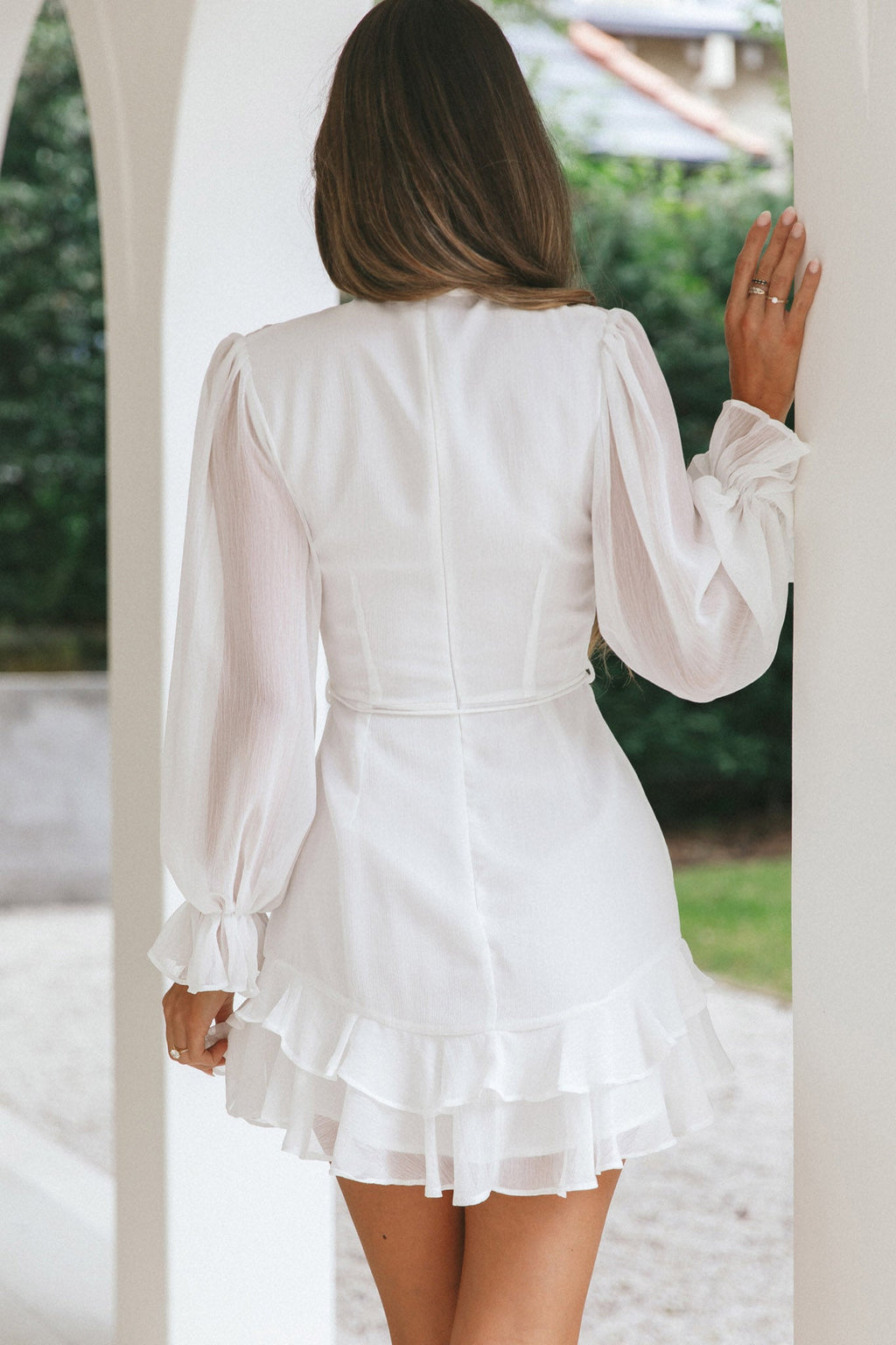 Lark High Neck Balloon Sleeve Dress White by Selfie Leslie