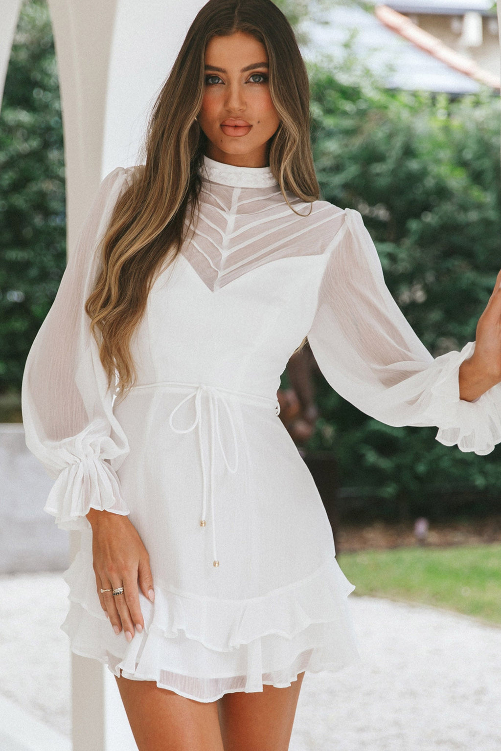 Lark High Neck Balloon Sleeve Dress White by Selfie Leslie