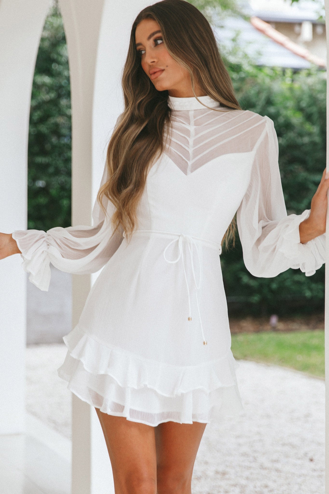 Lark High Neck Balloon Sleeve Dress White by Selfie Leslie