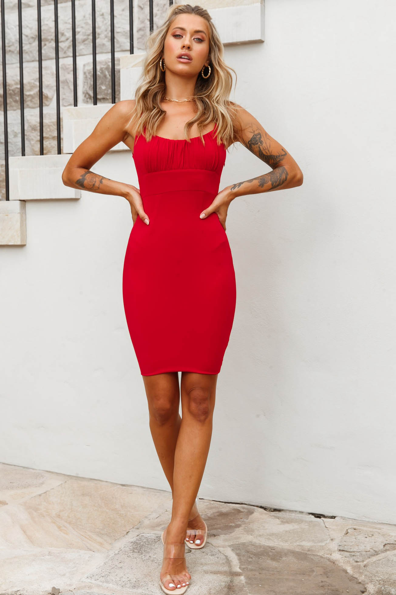 Let The Light In Ruched Bust Bodycon Mini Dress Red by Selfie Leslie