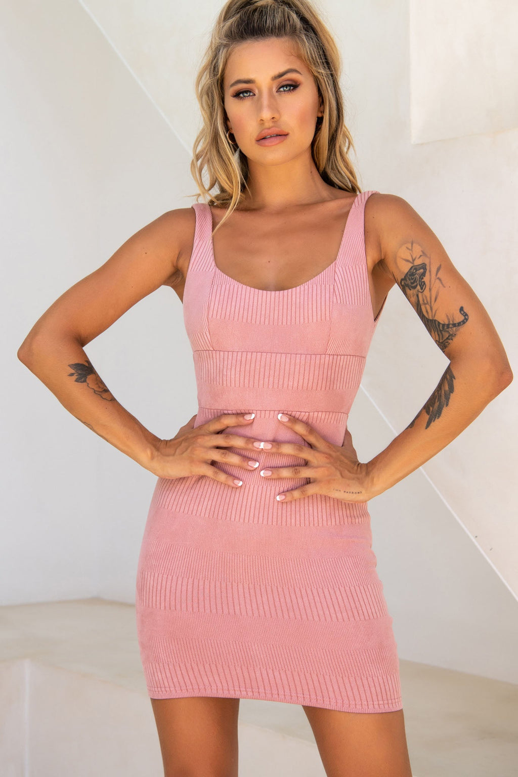 Workin' 9 to 5 Scoop Neck Pencil Dress Rose by Selfie Leslie
